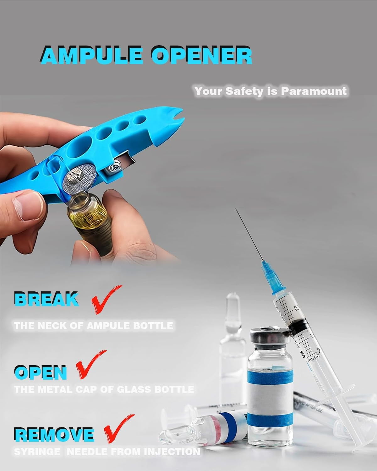 MKEUDQ-Professional Ampoule Bottle Cutter & Vial Opener Tool - 3-in-1 Glass Cutter for Bottles with Replaceable Wheel, ABS Plastic for Nurses, Students, Home & Salon Use (blue)
