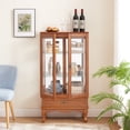 thumbnail image 3 of Miekor Furniture Lighted Glass Cabinet Glass Wine Cabinet Curio Display Cabinet with Adjustable Glass Shelves 2 Doors and 1 drawer Cabinet Bulb Included OAK 8824, 3 of 16