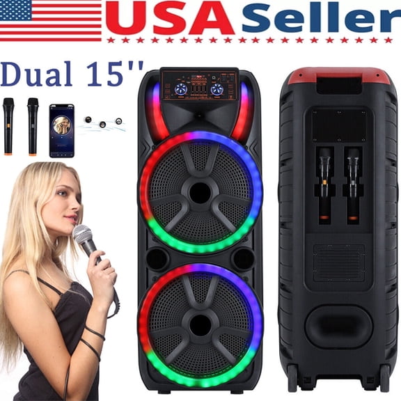 Lohoms Bluetooth Portable Trolley Speaker with 2 Wireless Microphones PA Suond System Outdoor DJ Party Karaoke Machine