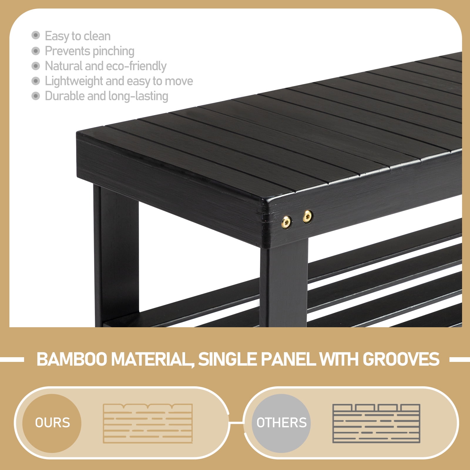 3 Tier Shoe Rack Seamless Top Bamboo
