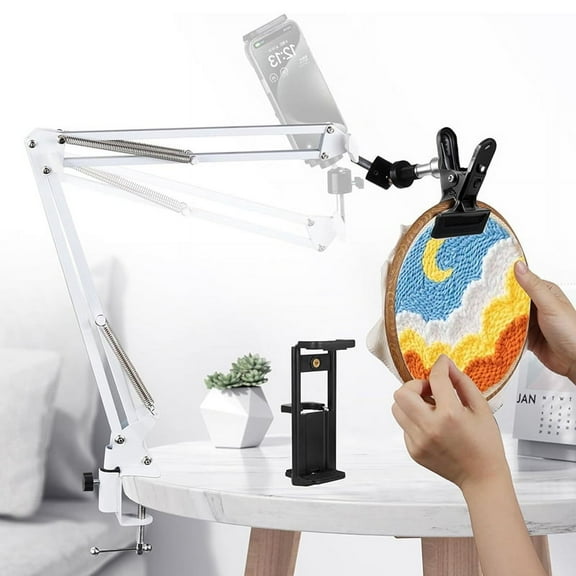 White Adjustable Embroidery Hoop Stand for Handwork, Hoop/Tablet/Phone Holder Desktop Stand, Needlework Frame