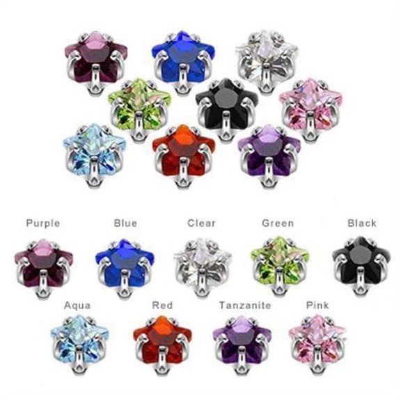 BodyJewelryOnline 9 Piece 14G Dermal Piercing Tops Prong Set Star Gem Internally Threaded Men Women