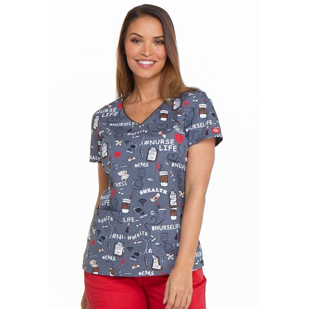 Dickies Dickies EDS Scrubs Top for Women VNeck DK700, XXS, Nurse Life