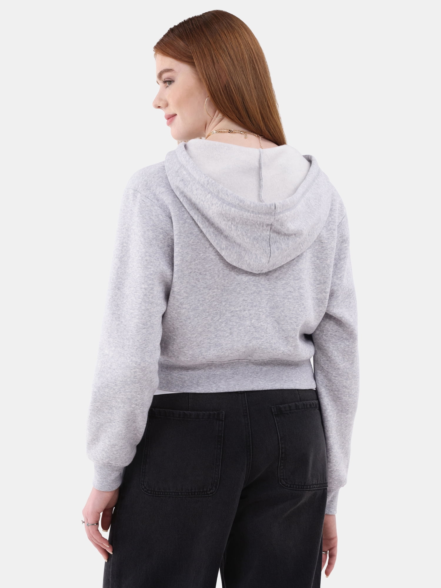 No Boundaries Cropped Fleece Zip Hoodie, Women’s
