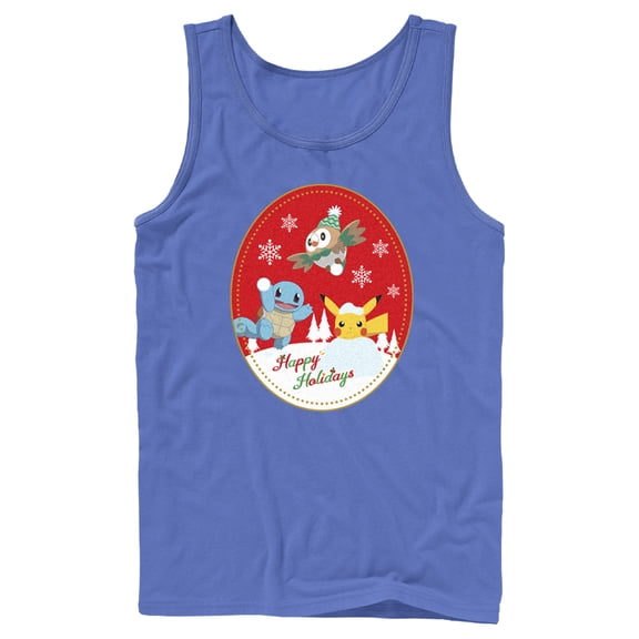 Men's Pokemon Christmas Happy Holidays Patch Tank Top Royal Blue Small