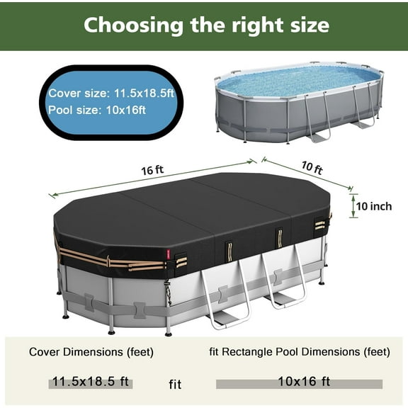 10x16 Ft Oval Pool Cover - , Windproof,  Protected