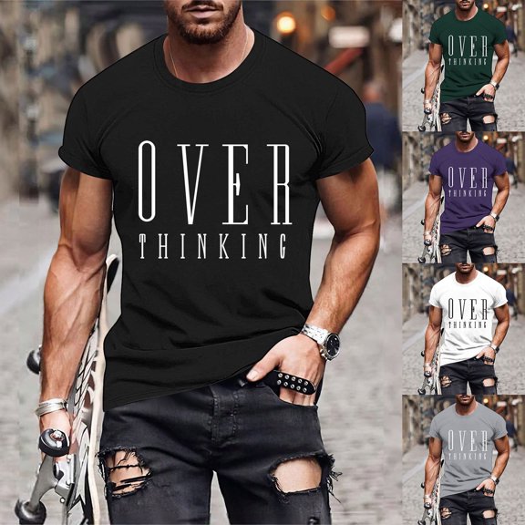 Afuyipoi Men's Letter Print Sports T - Shirt,Fitness Round Neck Short Sleeve Athletic Shirts Gray XL
