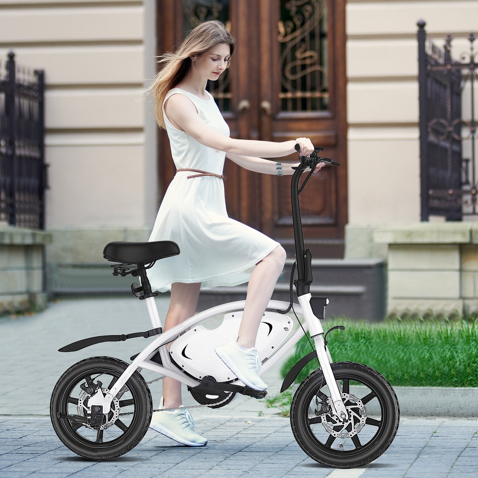 Elifine Peak 500W Electric Bike for Adults, 14" Foldable Electric Bicycles, 48V 7.8Ah City Commuter Cruiser Ebikes, Max 20mph, One-Piece Tire for Adults Women Teens UL2849