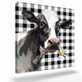 thumbnail image 2 of Farm Cow Framed Canvas Wall Art, White Daisy Black Plaid Watercolor Country Style Wall Art Painting for Living Room Bedroom Home Decor, 20”x20”, Office Artwork Print, 2 of 9