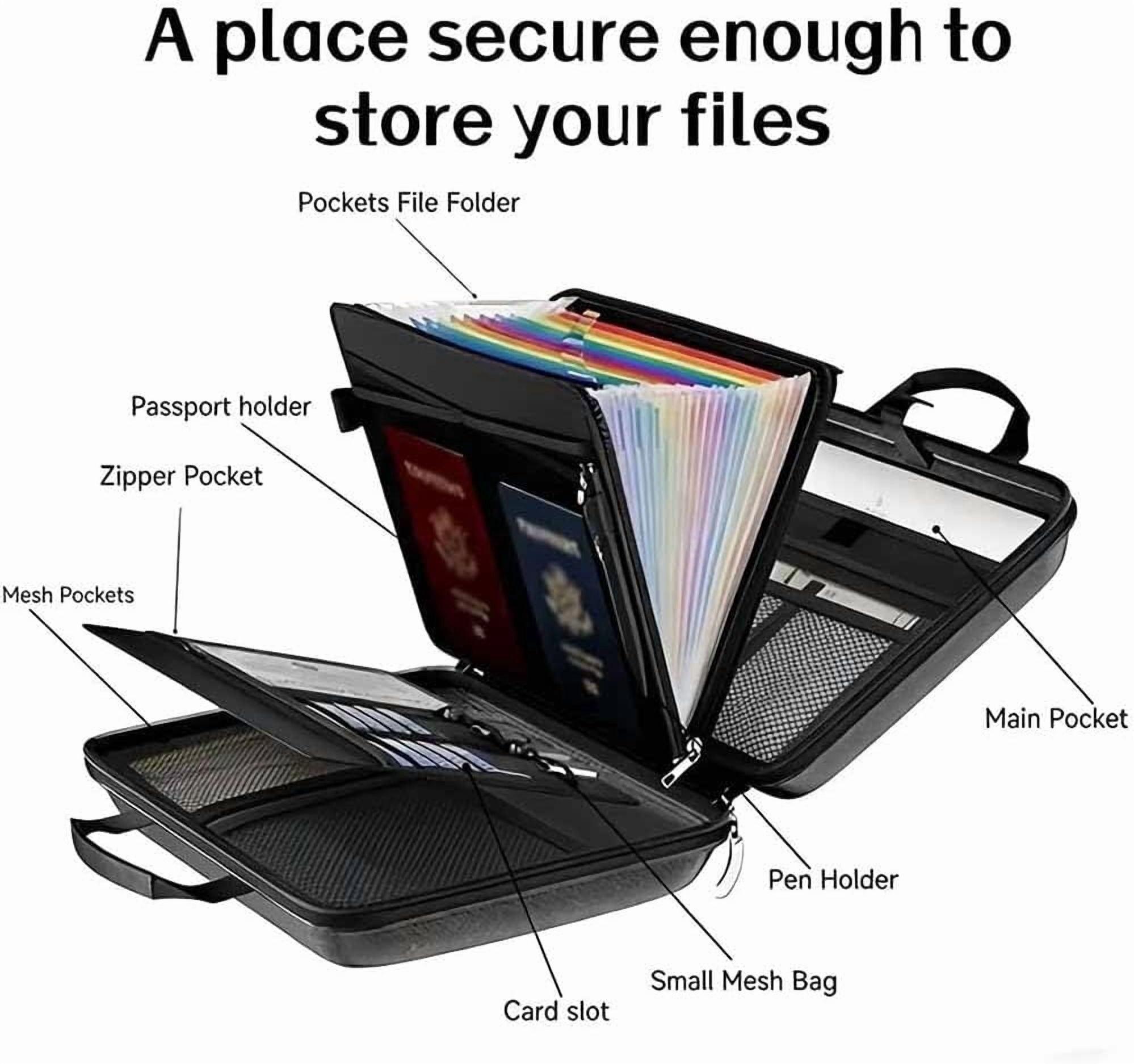 Hard-Shell Fireproof & Waterproof Document Organizer with Lock, 13-Pocket Expanding File Folder with Handle, Multi-Compartment for Documents, Certificates, Laptop & PassportPassport Storage Box