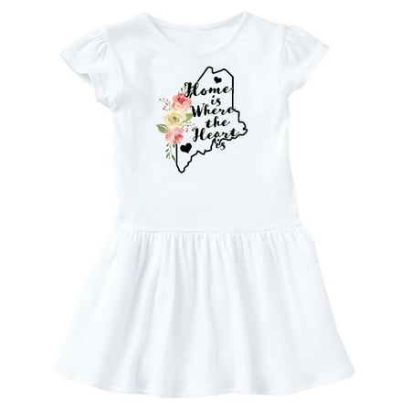 

Inktastic Maine Home is Where the Heart is with Watercolor Floral Gift Toddler Girl Dress