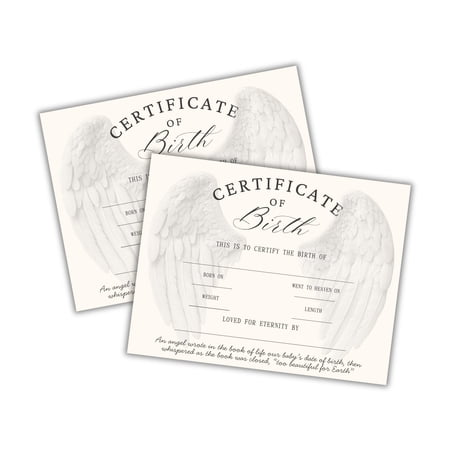 Stillborn Certificate of Life Miscarriage Keepsake 6pk on Linen 8.5x11 Pregnancy Loss Sympathy Gift Angel Wings Rainbow Baby Heartbeat