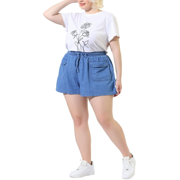 Unique Bargains Women's Plus Size Denim High Waist Slash Pocket Jean Shorts  - Walmart.com