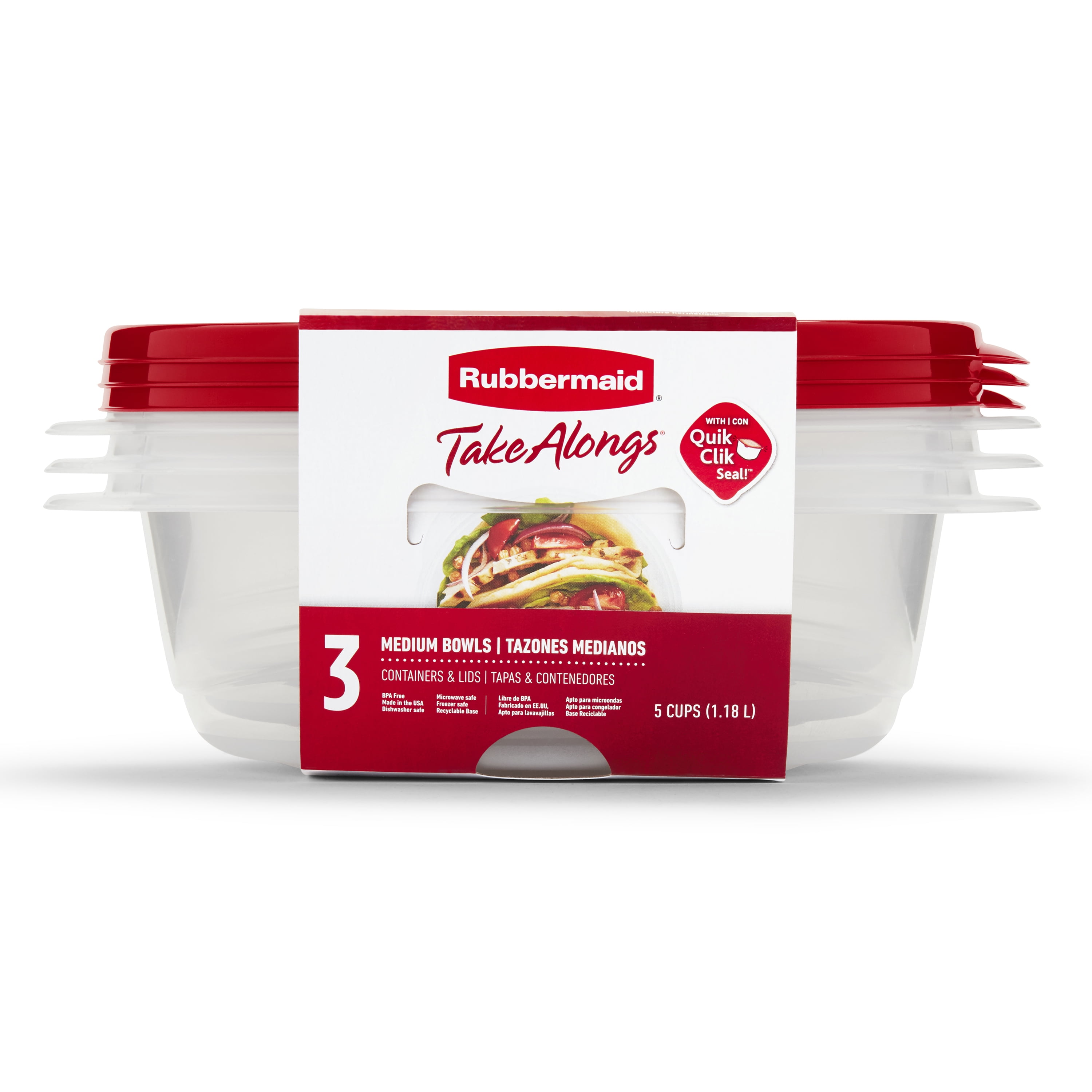 Rubbermaid TakeAlongs, 5 Cup, Set of 3, Red, Medium Bowls Plastic Food  Storage Containers