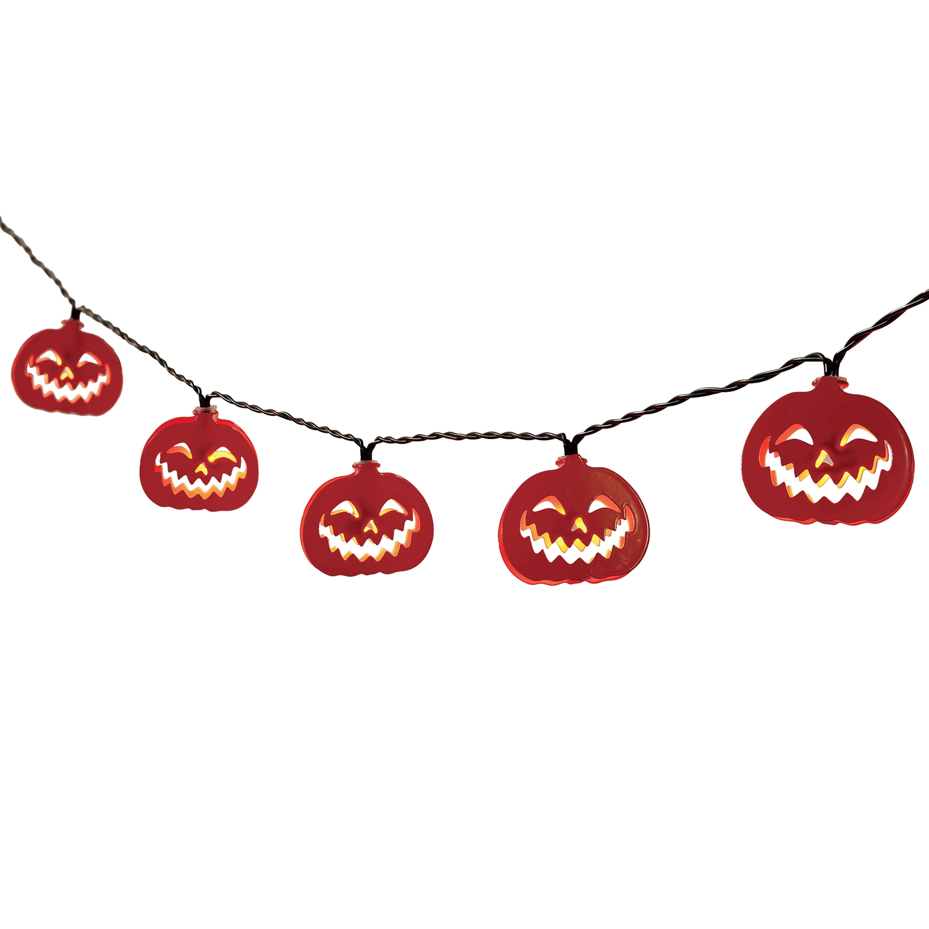 Indoor 10-Count Battery-Operated LED Metal Pumpkin String Lights, Orange, 4.5', Halloween by Way To Celebrate