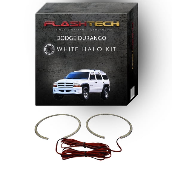 Flashtech White Angel Eye LED Headlight Halo kit for 1999-2003 Dodge Durango Headlights