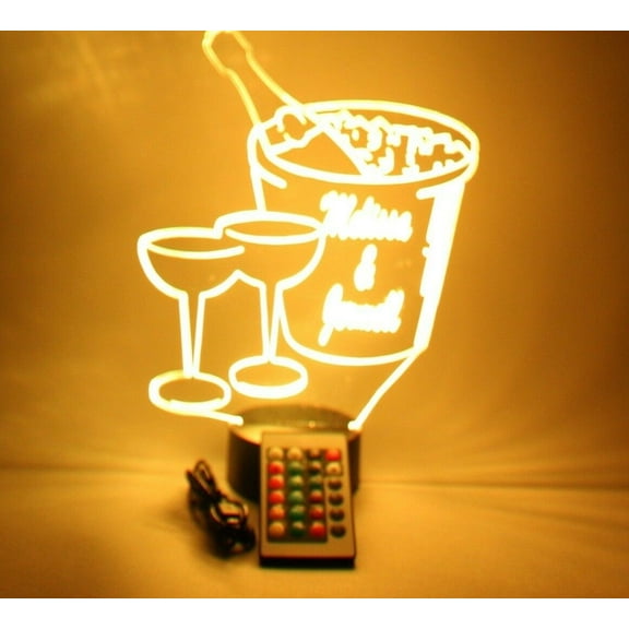 Champagne, Glasses, Wine and Ice Bucket Light Up Lamp LED Personalized Desk Light Engraved Table Lamp, Our Newest Feature - It's Wow, with Remote, 16 Color Options, Dimmer, Free Engraved, Great Gift