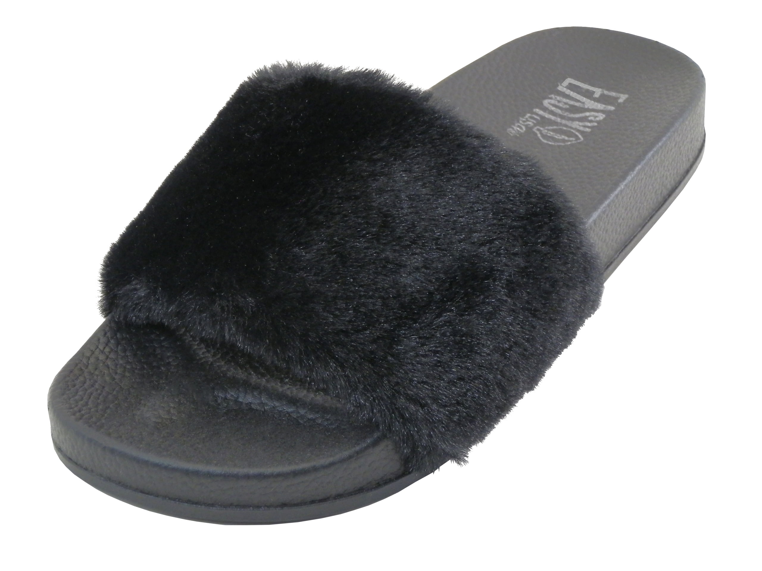 Womens Slippers with Faux Fur Flat Slides Size 6 11. Walmart