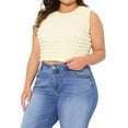 thumbnail image 4 of Agnes Orinda Women's Plus Size Cropped Tank Top Popcorn Textured Summer Crew Neck Sleeveless Going Out Shirt Cami 1X Beige, 4 of 6