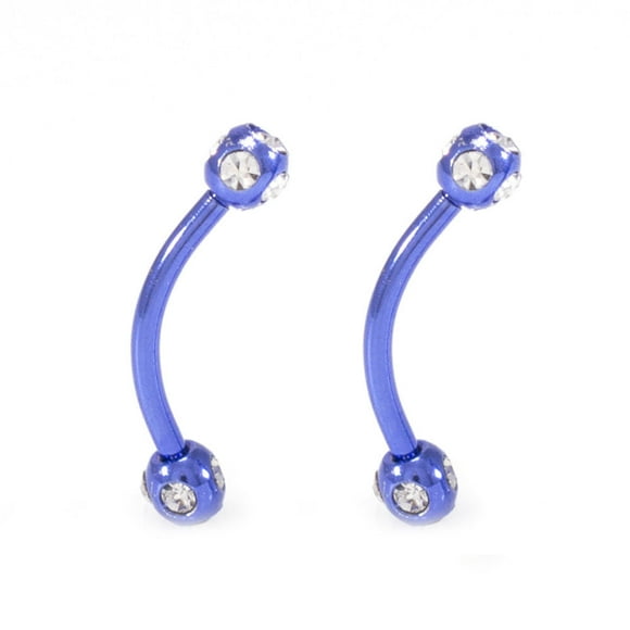 Pair of 16 Gauge Curve Barbell Ion Plated with Clear CZ Eyebrow, Surface Piercing, Cartilage, Tragus, Rook, Helix 10mm - Multiple Color Options