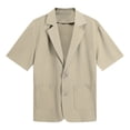 thumbnail image 2 of AZoiNM Men's Short Sleeve Shorts Suit Set Summer Two Button Notch Lapel Loose Fit, 2 of 8