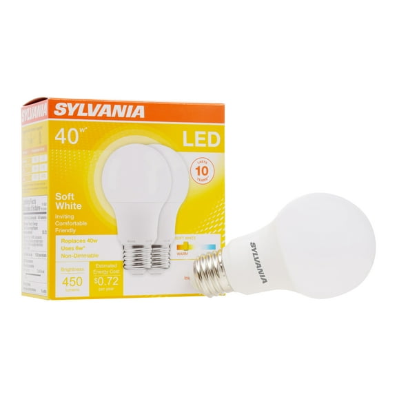 Sylvania LED Light Bulb, 40W Equivalent, A19, Soft White, 2-count