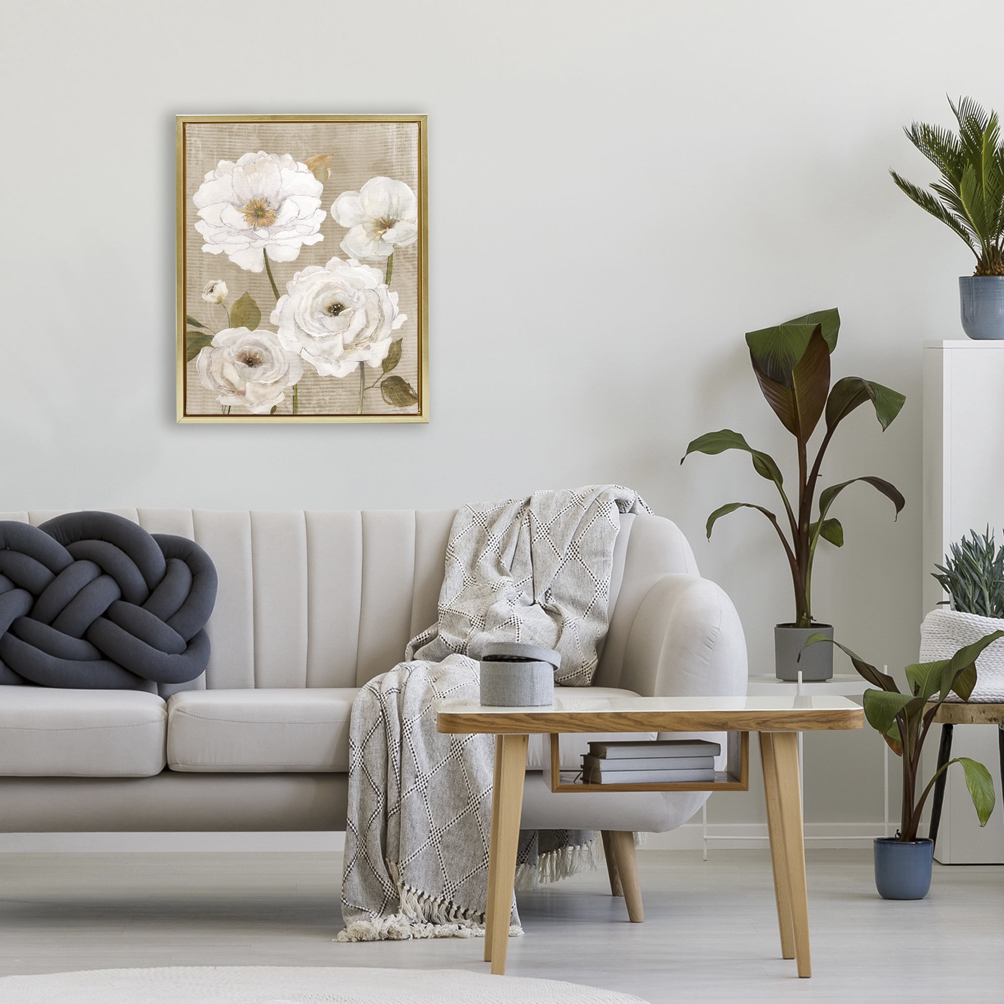 Stupell Industries Rustic Blooms in White Gold Framed Floater Canvas Wall Art, design by Carol Robinson