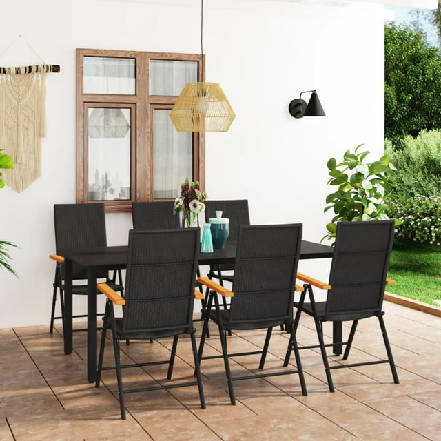 vidaXL Ensemble de Salle à Manger de Jardin 7 Pcs Noir et Brun