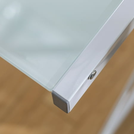 Modern Glass and Metal White L-Shaped Corner Computer Desk by Manor Park
