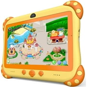 Angle View: Kids Tablet 7 inch WiFi Kids Tablets 32G Android 10 Tablet for Kids Dual Camera Educational Games Parental Control with Kids Software Pre-Installed Kid-Proof YouTube Netflix for Boys Girls (Yellow)