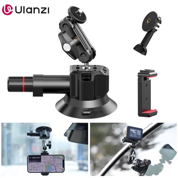 Ulanzi SC-01 Car Phone Action Camera Holder Hand Pump Suction Cup 360° Adjustable 1/4" for GoPro for Insta360 DJI Action Smart Phone