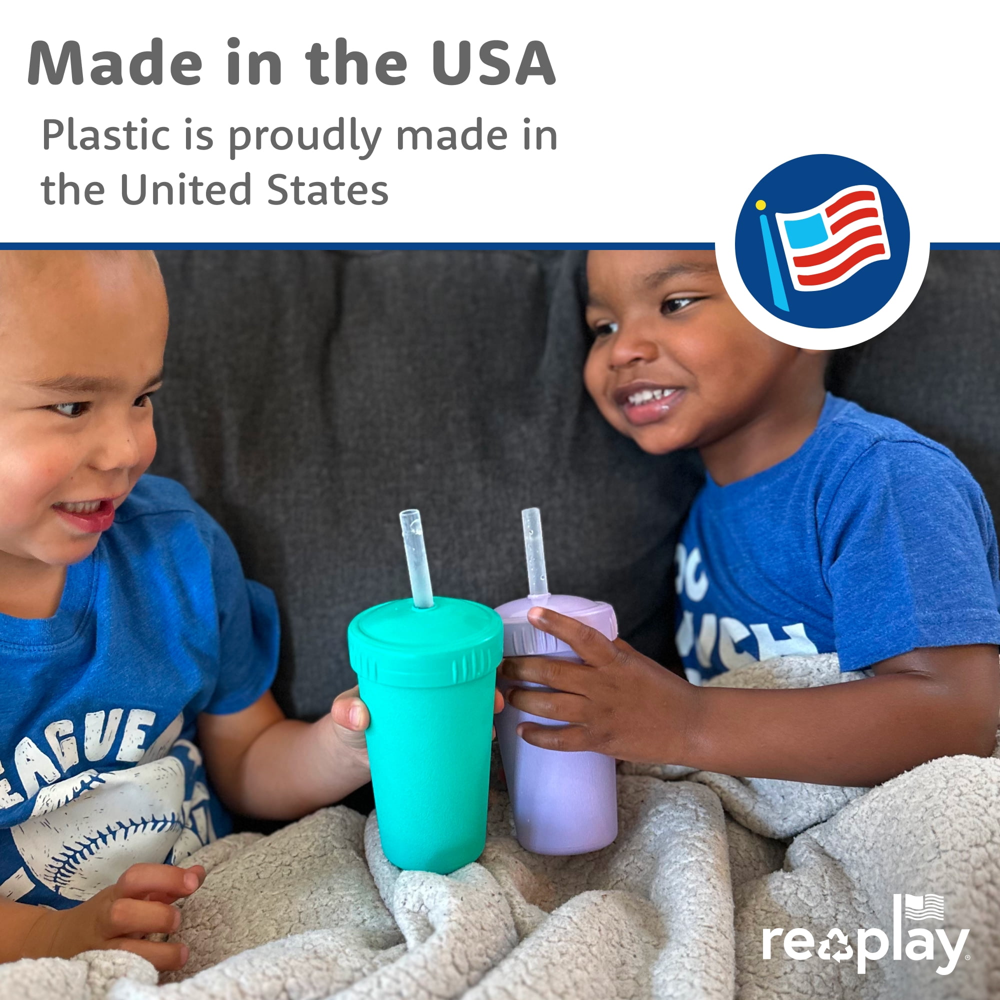 Re-Play Sippy Cups for Toddlers - 10 oz. Straw Cups Set of 3 for Kids - Silicone Locking Straws - Dishwasher/Microwave Safe - USA Made - Pixel Blush