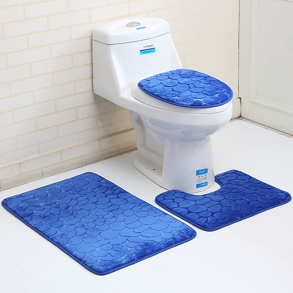 2pcsCoral Shower Mat Floor Rug Carpet Bath Pedestal Bathroom Toilet Non slip LD