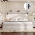 thumbnail image 3 of Merluxy Queen Size Farmhouse Platform Bed Frame with 51”Tall Headboard, LED Reading Lights, Sturdy Construction, Easy Assembly, Ash White, 3 of 7