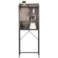 thumbnail image 2 of Hassch Vintage Bathroom Space Saver, Freestanding Over-The-Toilet Storage Cabinet with Sliding Barn Door, Open Shelf, Metal Frame, Retro Gray, 2 of 9