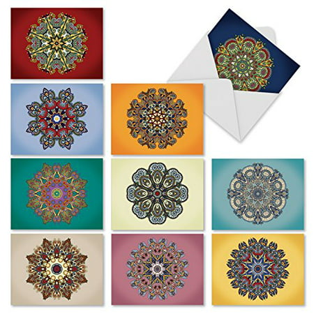 'M2964 MANDALA MANIA' 10 Assorted Thank You Note Cards Feature Imagery of the Spiritual and Ritual Indian Religious Symbol with Envelopes by The Best Card