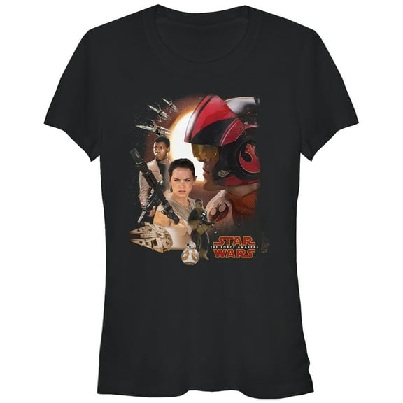 Junior's Star Wars The Force Awakens Characters  Graphic Tee Black Medium
