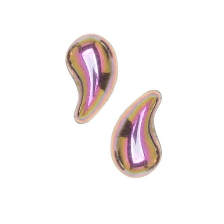 Czech Glass ZoliDuo, 2-Hole Curved Drop Beads 8x5mm LEFT, 20 Pieces, Black / Dark Copper Rainbow