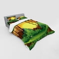 thumbnail image 3 of Ambesonne Forest Bedding Set 3 Pcs, Cartoon Sunset Hills, Twin XL, Green Caramel Yellow, 3 of 3