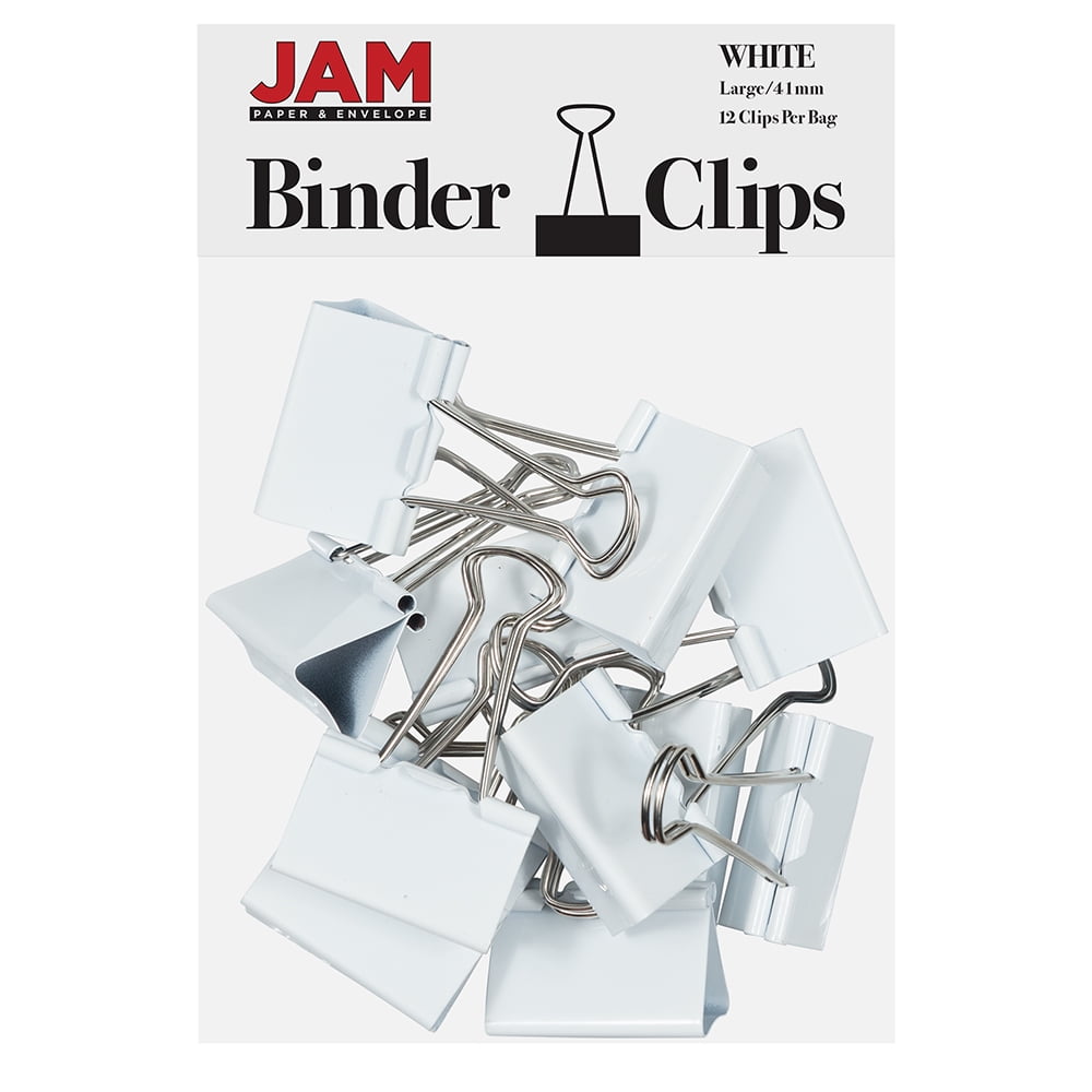 JAM Colorful Binder Clips, Large, 1 1/2 Inch (41 mm), White Binderclips