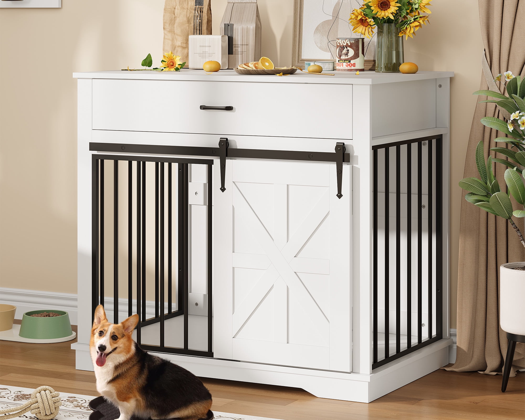 Ladcaser Dog Crate Furniture 37.8" Large Dog Kennel Indoor, Wooden Kennel Table, Indoor Dog House for Large/Medium/Small Dogs