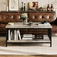 thumbnail image 2 of Modern Coffee Table with Storage - 2-Tier Grey Wash Farmhouse Design, 2 of 7