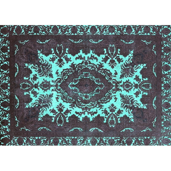 Ahgly Company Indoor Rectangle Oriental Turquoise Blue Industrial Area Rugs, 8' x 12'