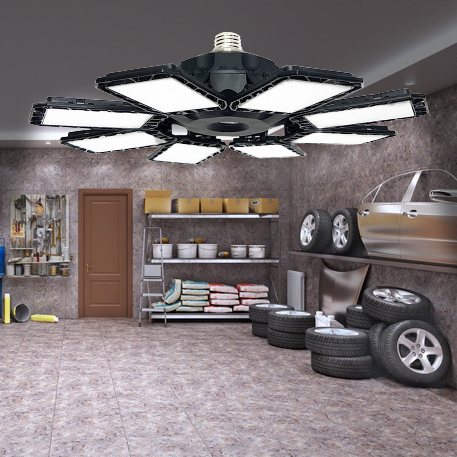 LED Garage Lights, Deformable LED Garage Ceiling Lights With Adjustables  Panels, LED Shop Lights For Garage Workshop Basement Support E26/E27 Screw  Socket