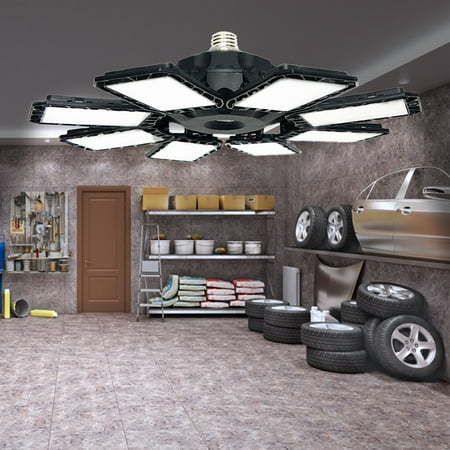 

SHIMELE LED Garage Lights Deformable LED Garage Ceiling Lights with Adjustables Panels LED Shop Lights for Garage Workshop Basement Support E26/E27 Screw Socket