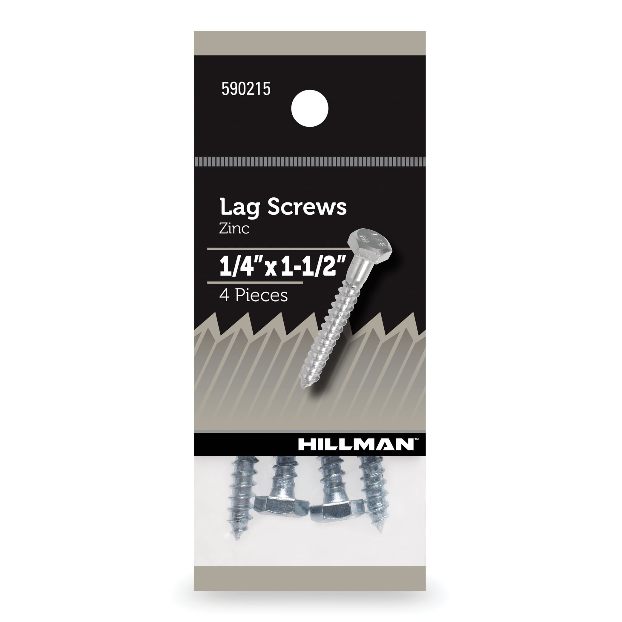 (4 pack) Hillman Lag Screws, 1/4" x 1-1/2", Steel, Zinc, Interior Screws, Hex, Silver, 4 pack