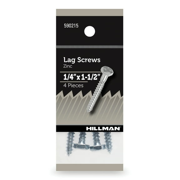 (4 pack) Hillman Lag Screws, 5/16" x 2", Steel, Zinc, Interior Screws, Hex Drive, Silver, 3 pack