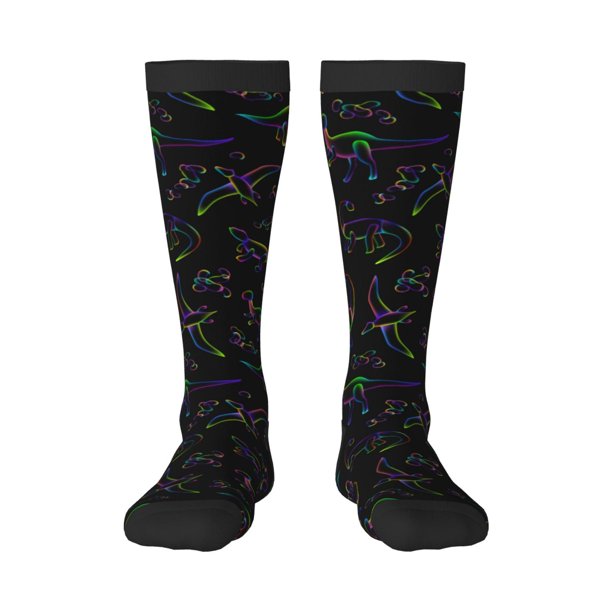 Fotbe Dinosaur Calcetas Divertidas Estampadas para Hombre y Mujer, Calcetas de Algodón hasta la Rodilla para Caminar, Correr, Enfermería y Embarazo