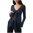 thumbnail image 2 of Oksale Womens Tie Up Shirts Long Sleeve Twist Front Cropped Shirt Sexy V Neck Blouses Elegant Y2k Streetwear Tops 2025, 2 of 7