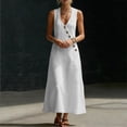 thumbnail image 5 of ZQUUVOU Maxi Dresses for Women Cotton Summer Sleeveless Deep V Button Down Tank Dress with Pocket Casual Boho Beach Vacation White, 5 of 8